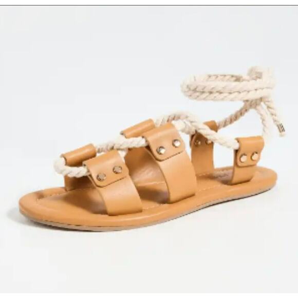 Ulla Johnson Eva Rope Leather Calf Skin Flat Sandals Camel Women's 4.5-5/35 NWOB - Picture 2 of 15